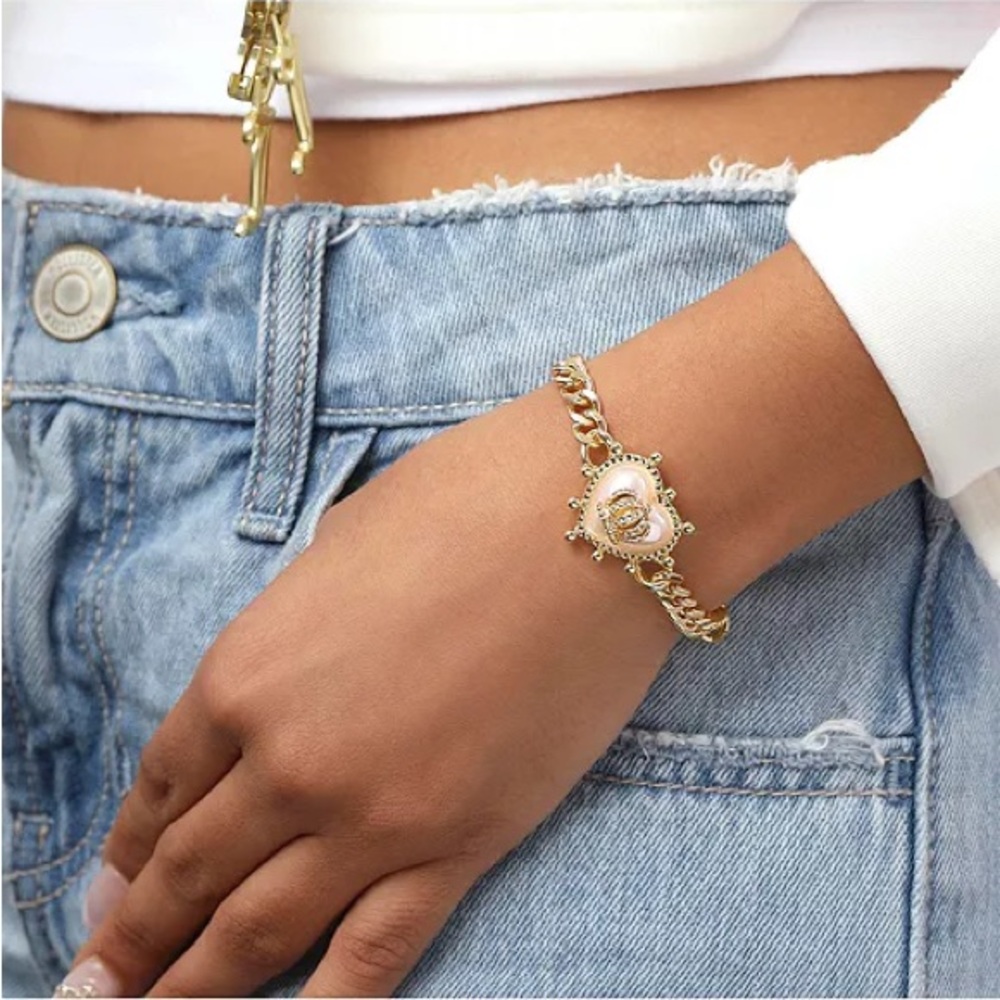 Juicy Couture Gold-Tone Mother of Pearl Chain Bracelet with Crown Heart Charm - Picture 5 of 5